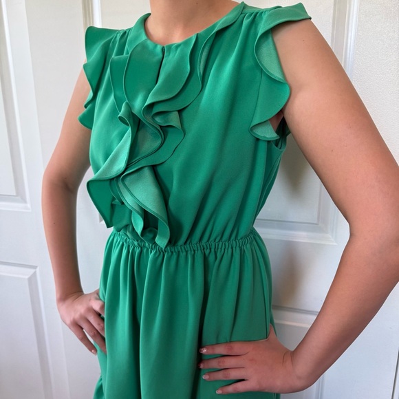 💚♠️ Kate Spade 💚♠️ look for the silver lining green ruffle sleeveless dress 12 L - Picture 6 of 11